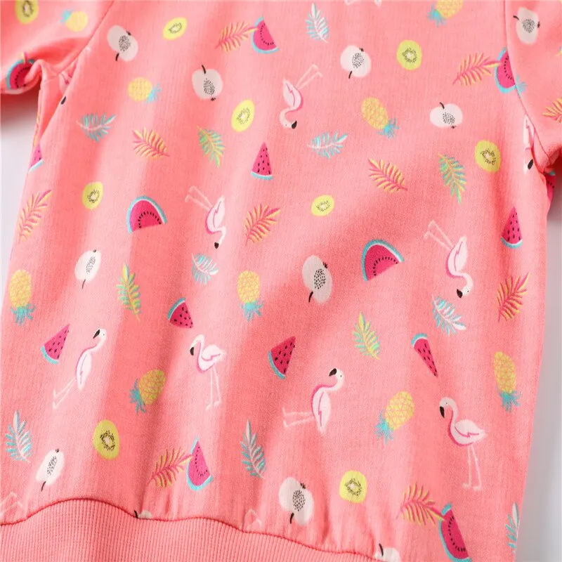 Girls Flamingo Fruits Print Cotton Sweatshirt - Bright Peach