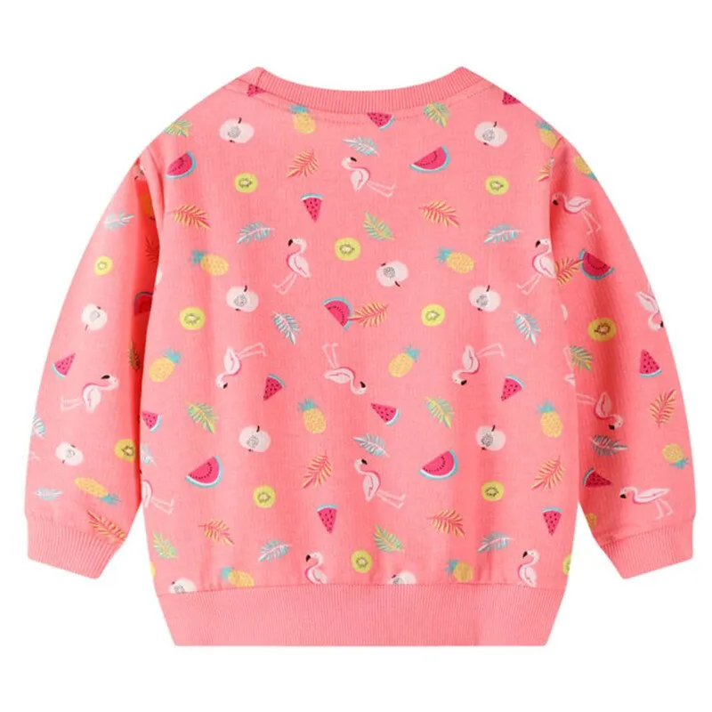 Girls Flamingo Fruits Print Cotton Sweatshirt - Bright Peach