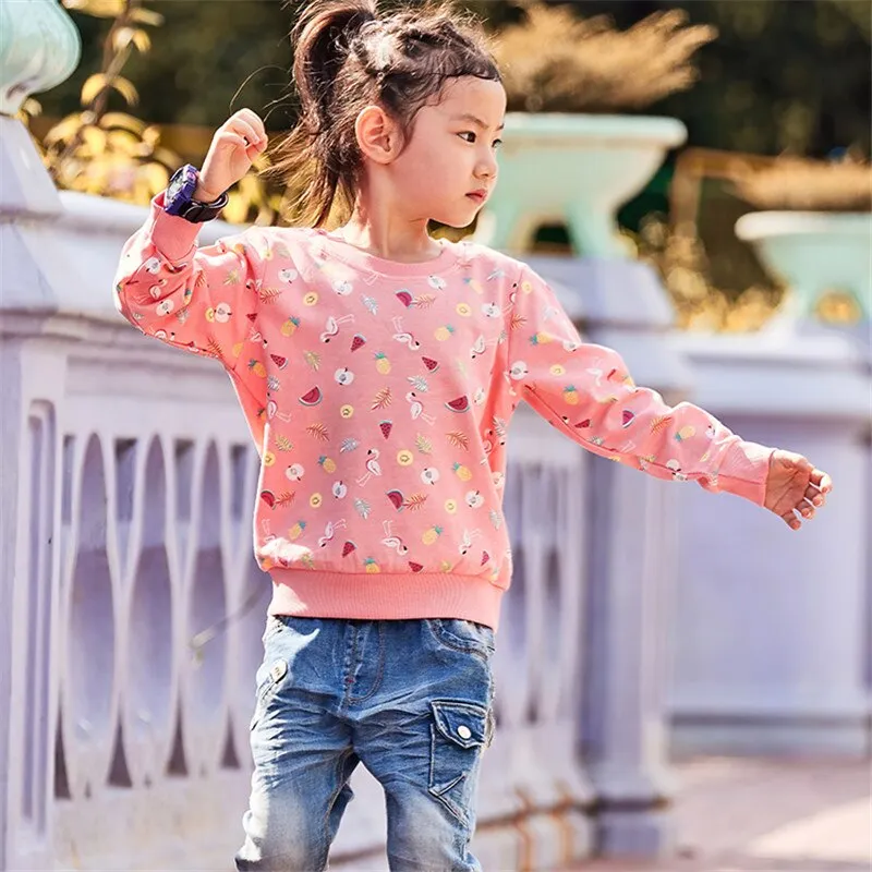 Girls Flamingo Fruits Print Cotton Sweatshirt - Bright Peach