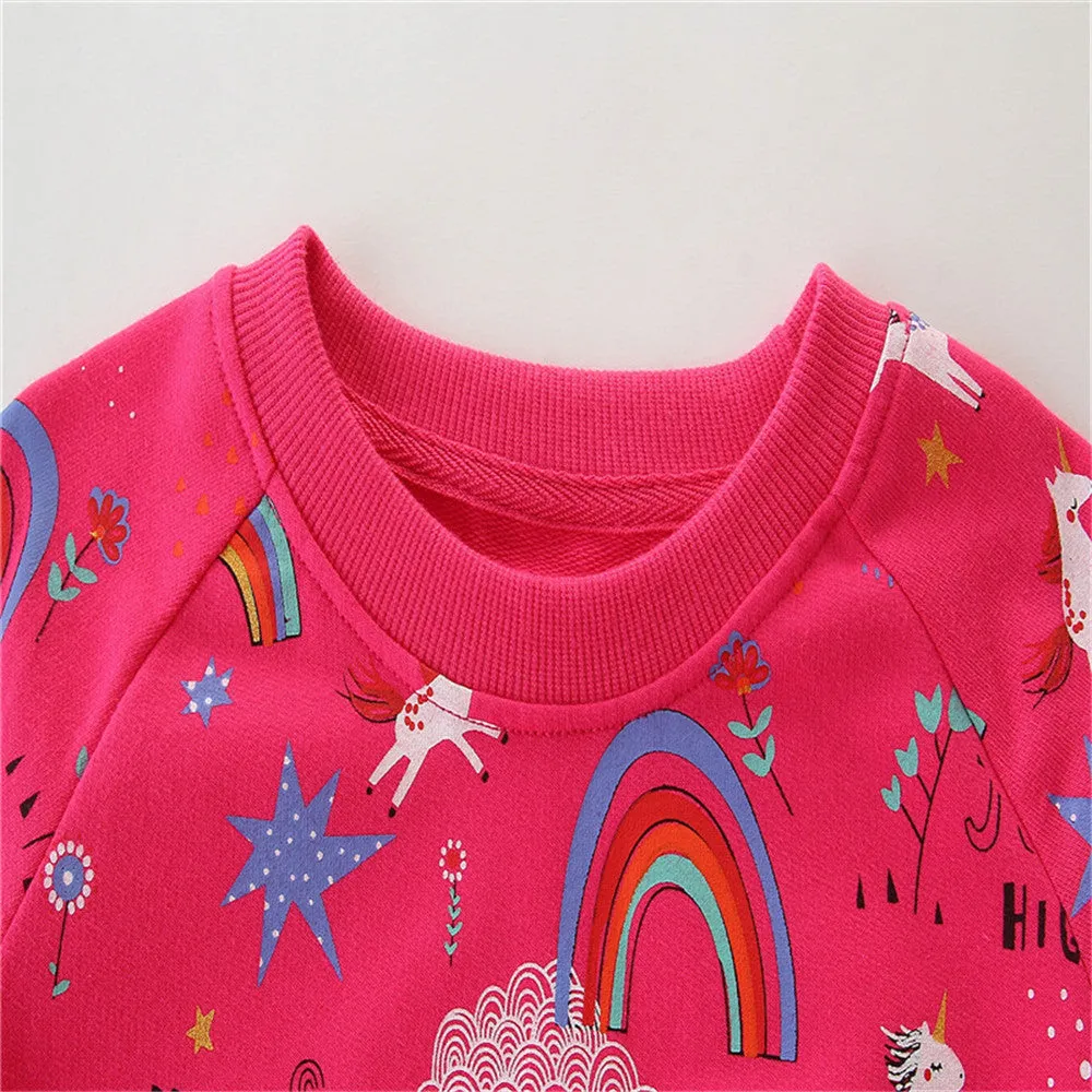 Girls Unicorn Rainbow Print Cotton Sweatshirt - Fuchsia