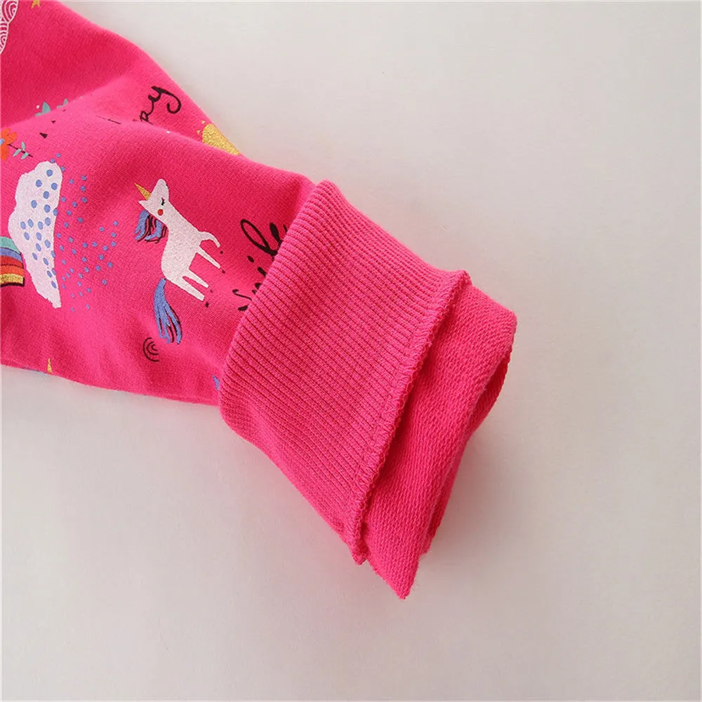 Girls Unicorn Rainbow Print Cotton Sweatshirt - Fuchsia