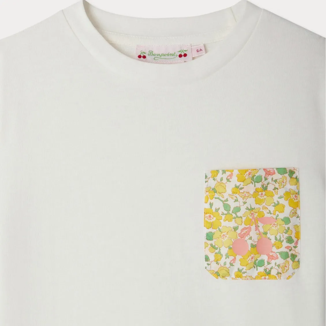 Girls White Cherry Minimalist Cotton T-shirt