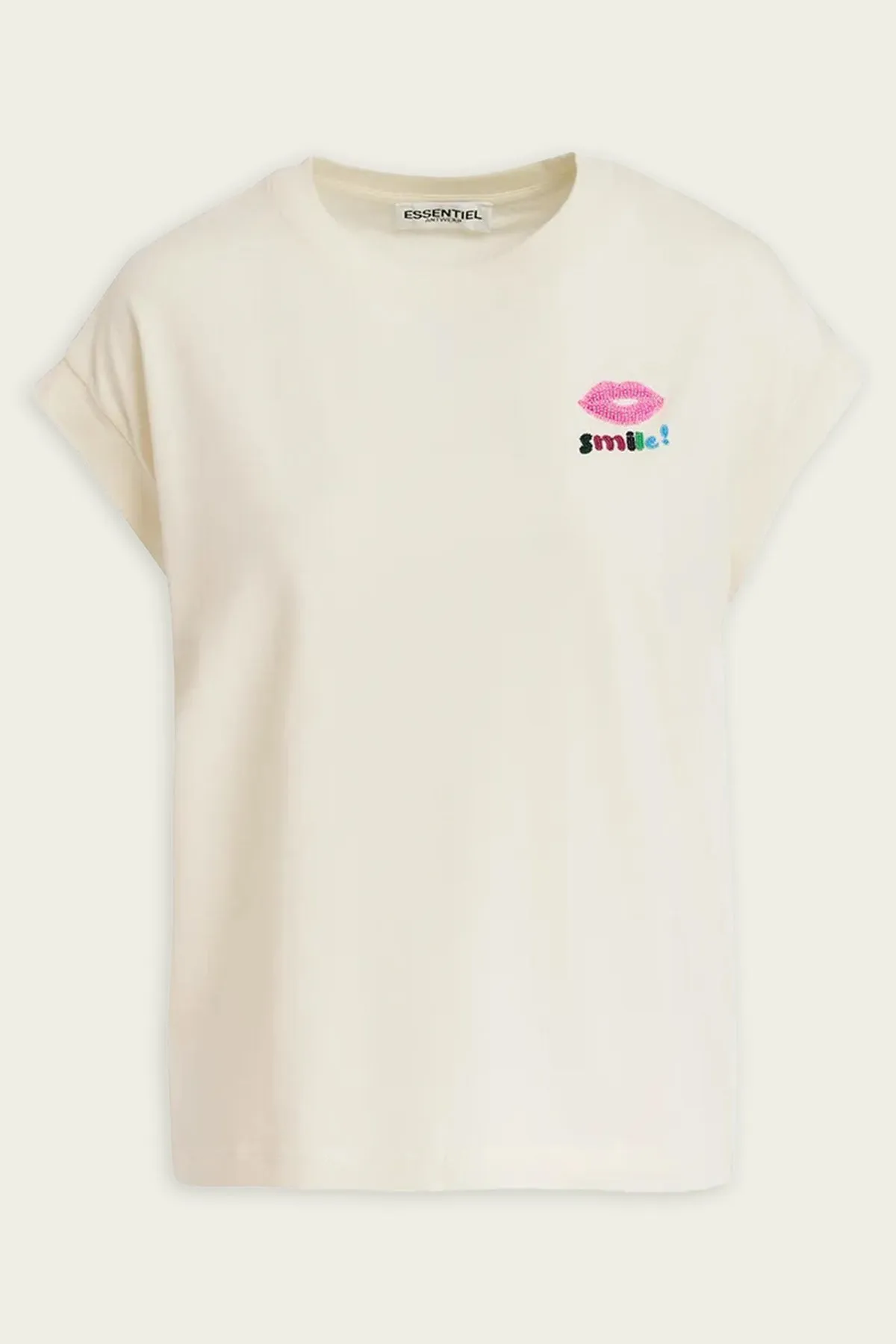 Glaieul Embroidery Cotton T-Shirt in Ecru