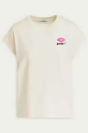 Glaieul Embroidery Cotton T-Shirt in Ecru