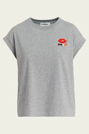 Glaieul Embroidery Cotton T-Shirt in Grey