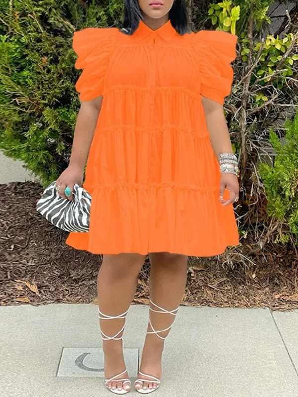 Gorgeousladie Puff-Sleeve Ruffle Dress