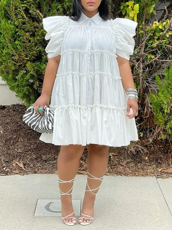 Gorgeousladie Puff-Sleeve Ruffle Dress