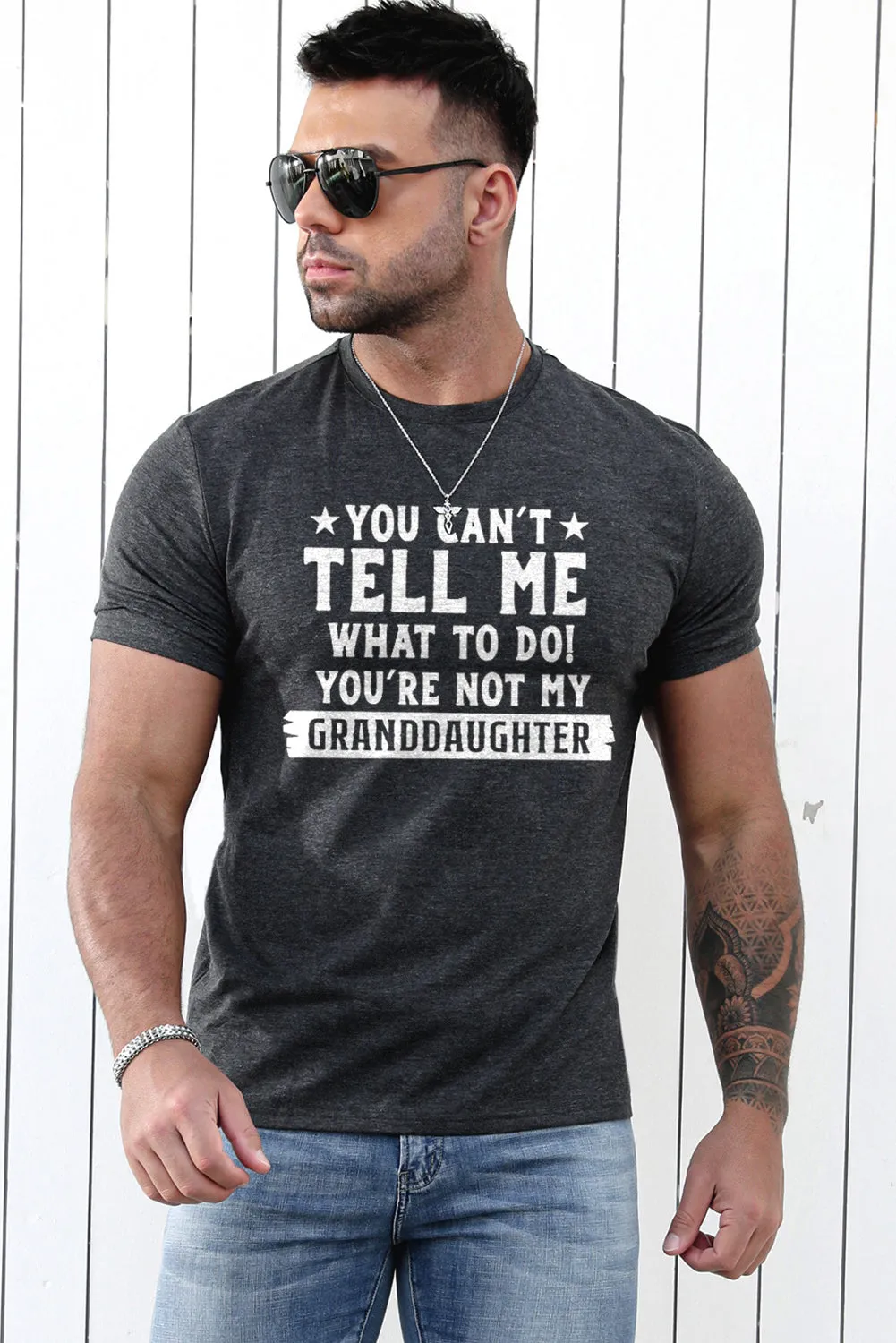Gray GRANDDAUGHTER Letter Print Muscle Fit Men's T Shirt