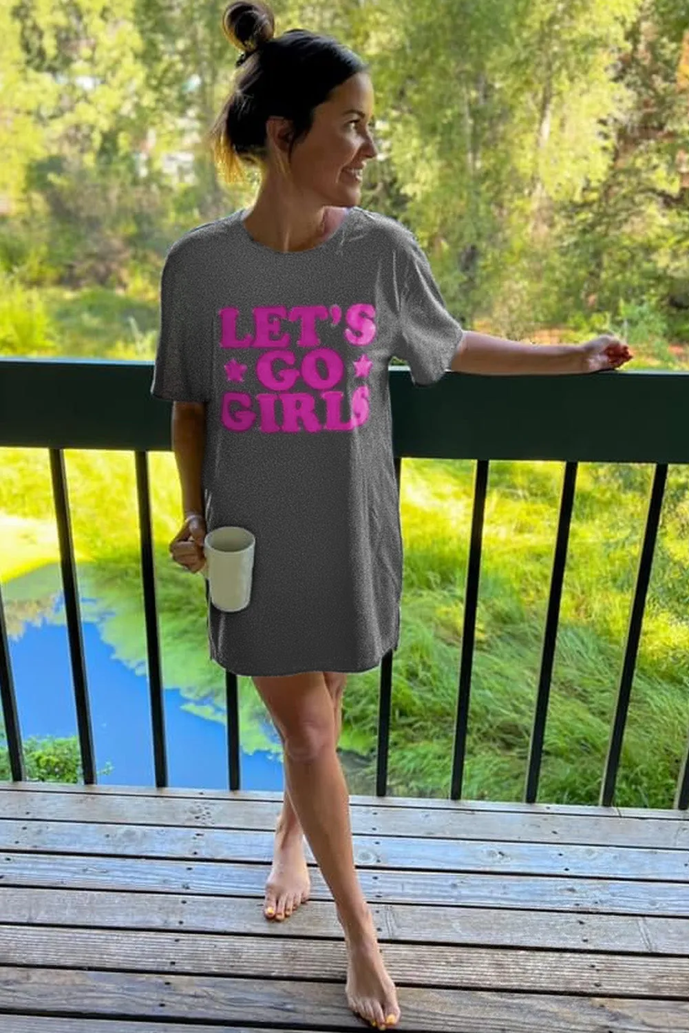 Gray LET\'S GO GIRLS Casual T Shirt Dress