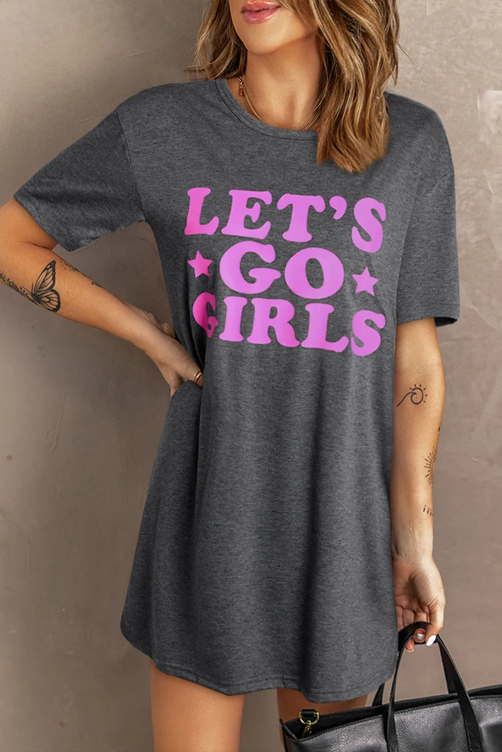 Gray LET\'S GO GIRLS Casual T Shirt Dress