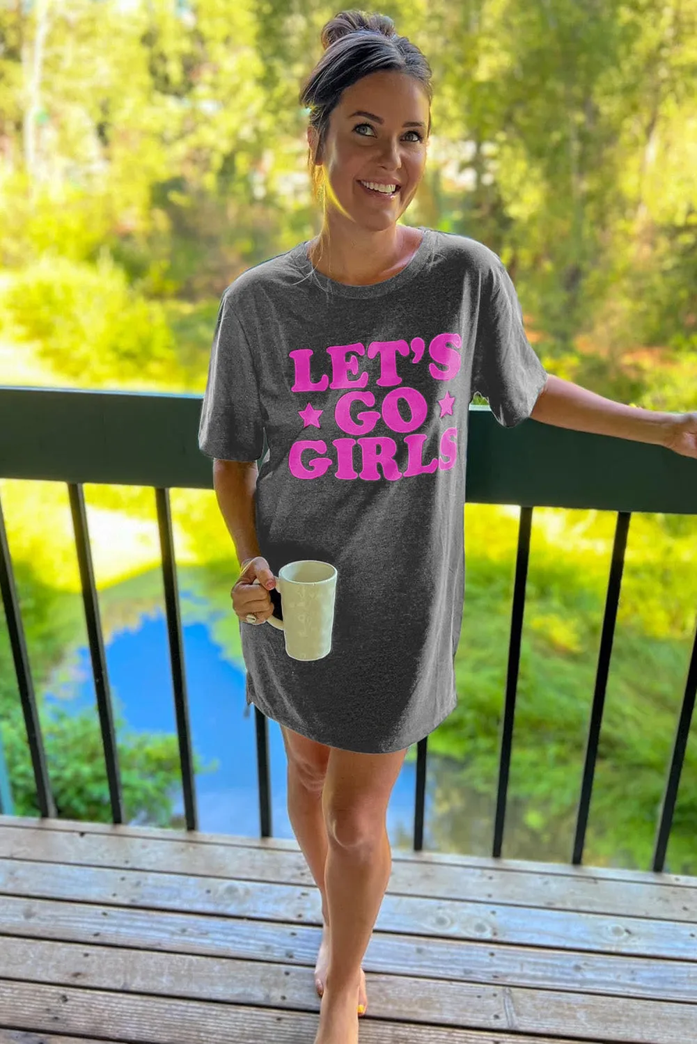 Gray LET\'S GO GIRLS Casual T Shirt Dress