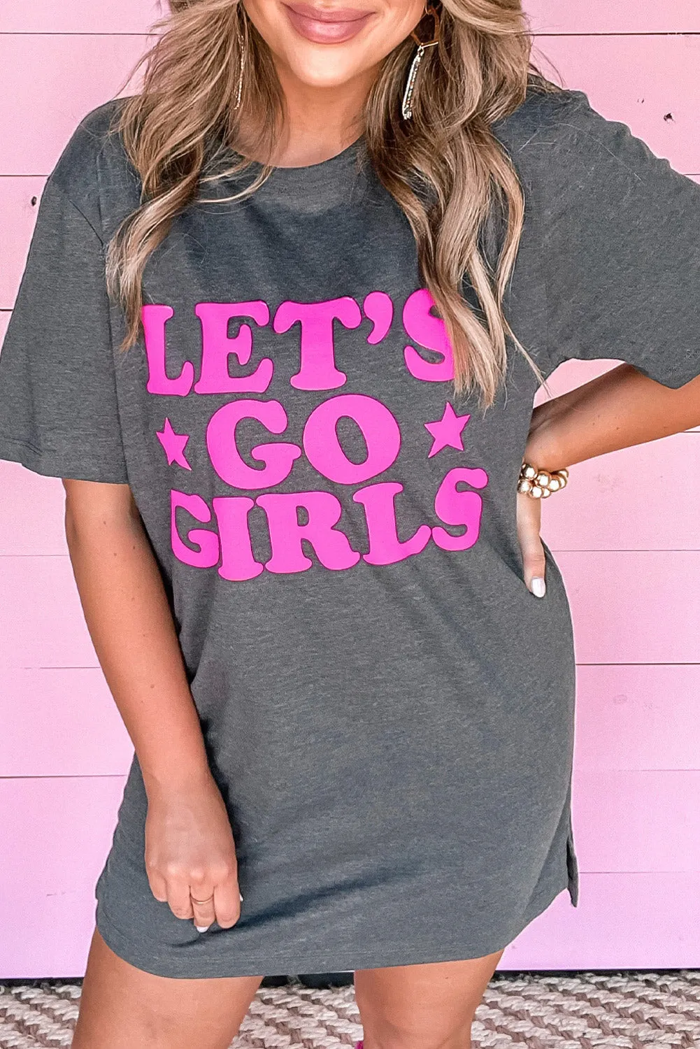 Gray LET\'S GO GIRLS Casual T Shirt Dress