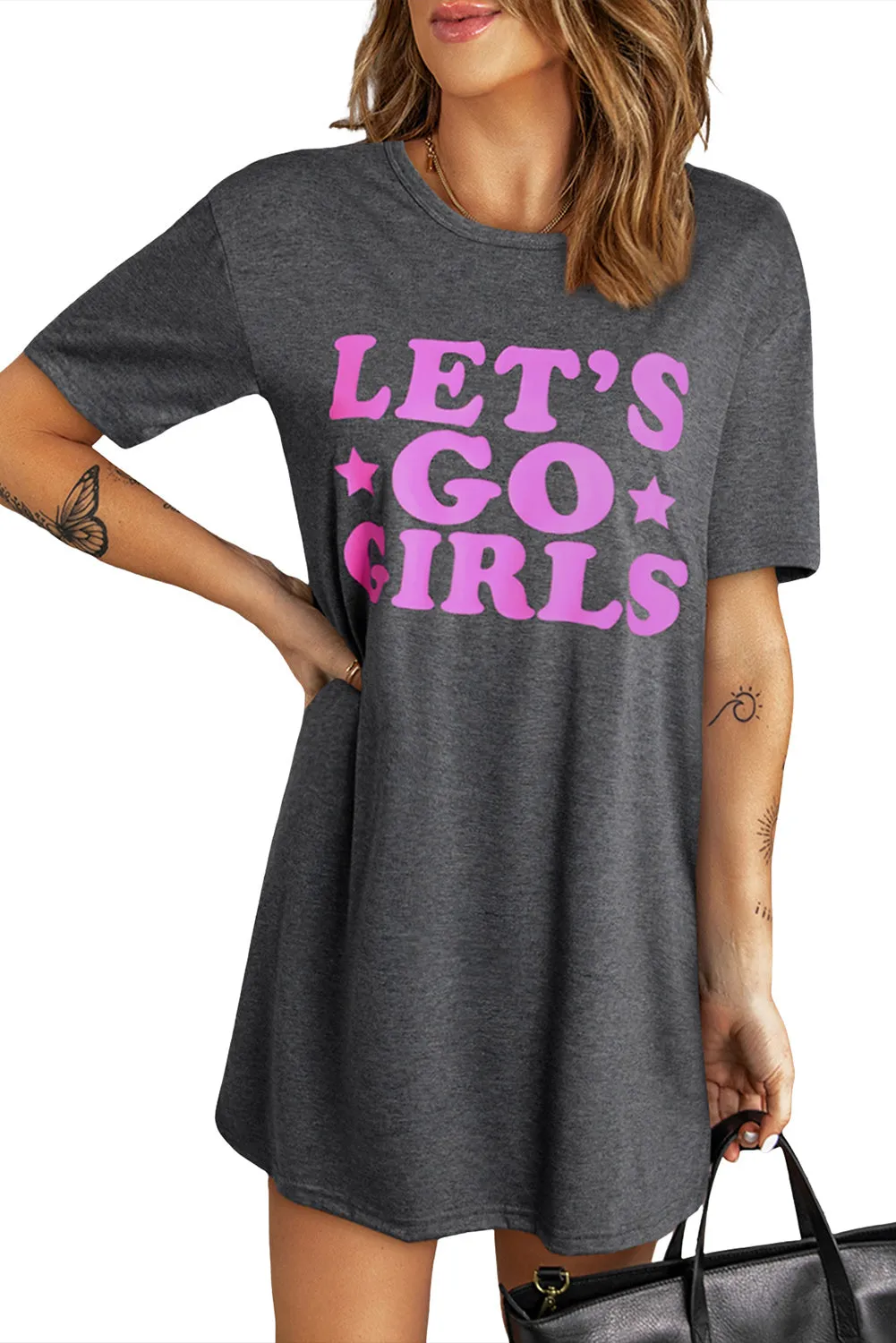 Gray LET\'S GO GIRLS Casual T Shirt Dress