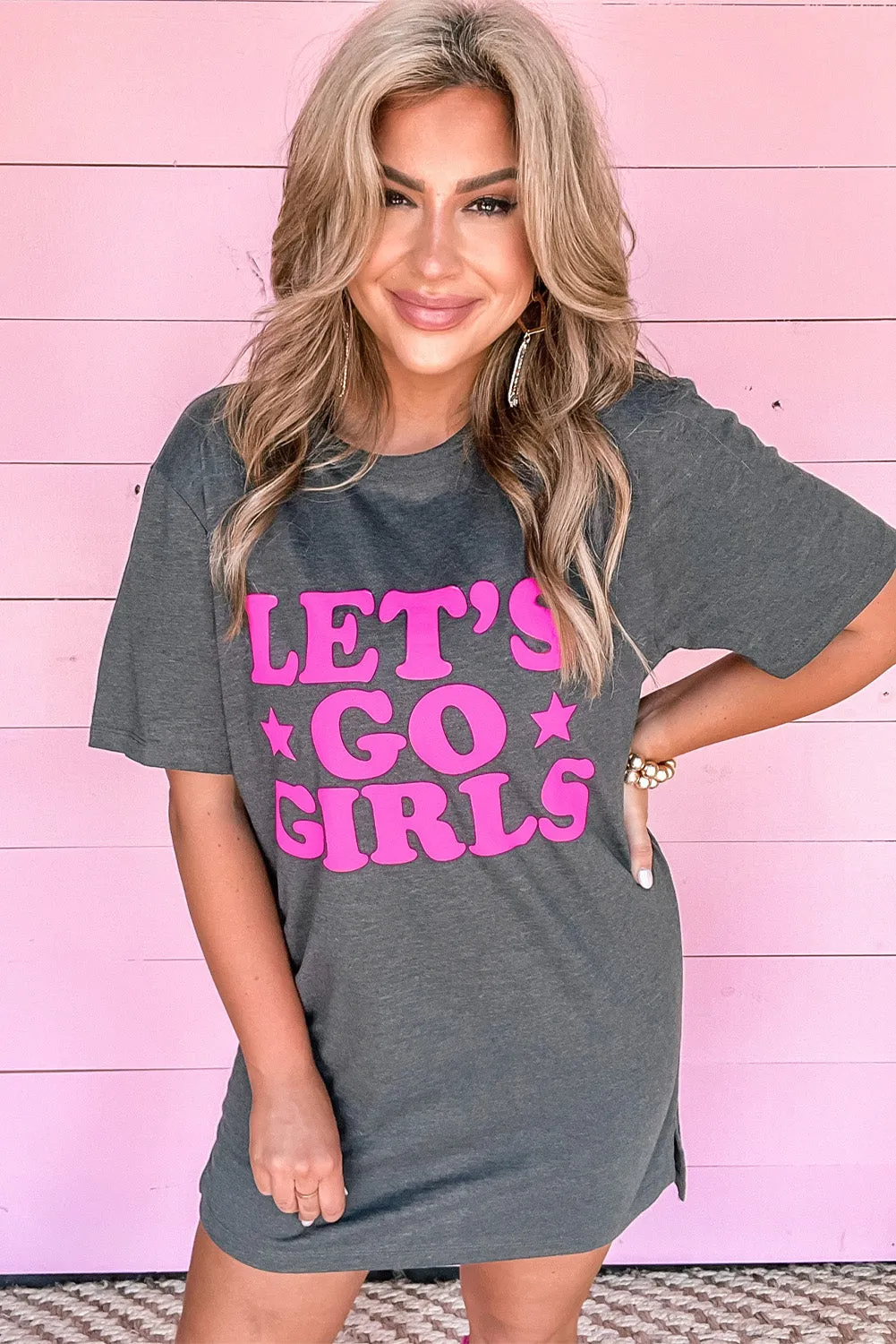 Gray LET\'S GO GIRLS Casual T Shirt Dress