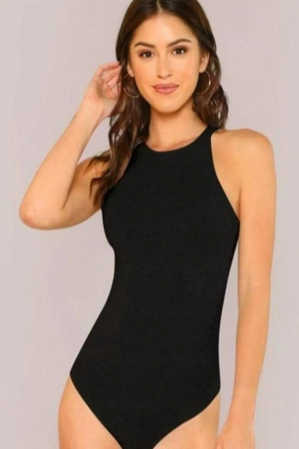 Halter Neck Sleeveless Thong Bodysuit