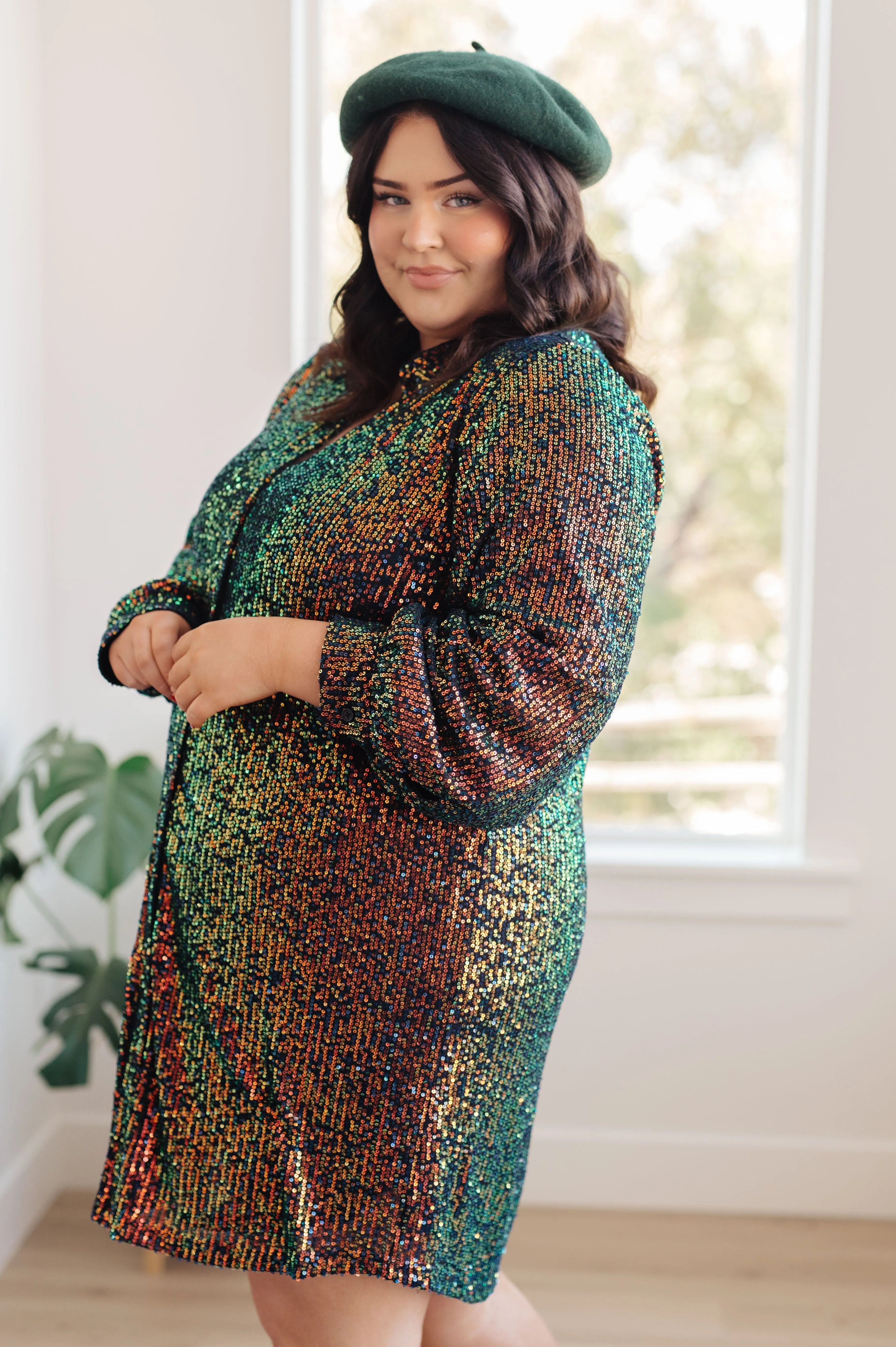 Hazel Blues® |  Shimmering Splendor Sequin Shirt Dress