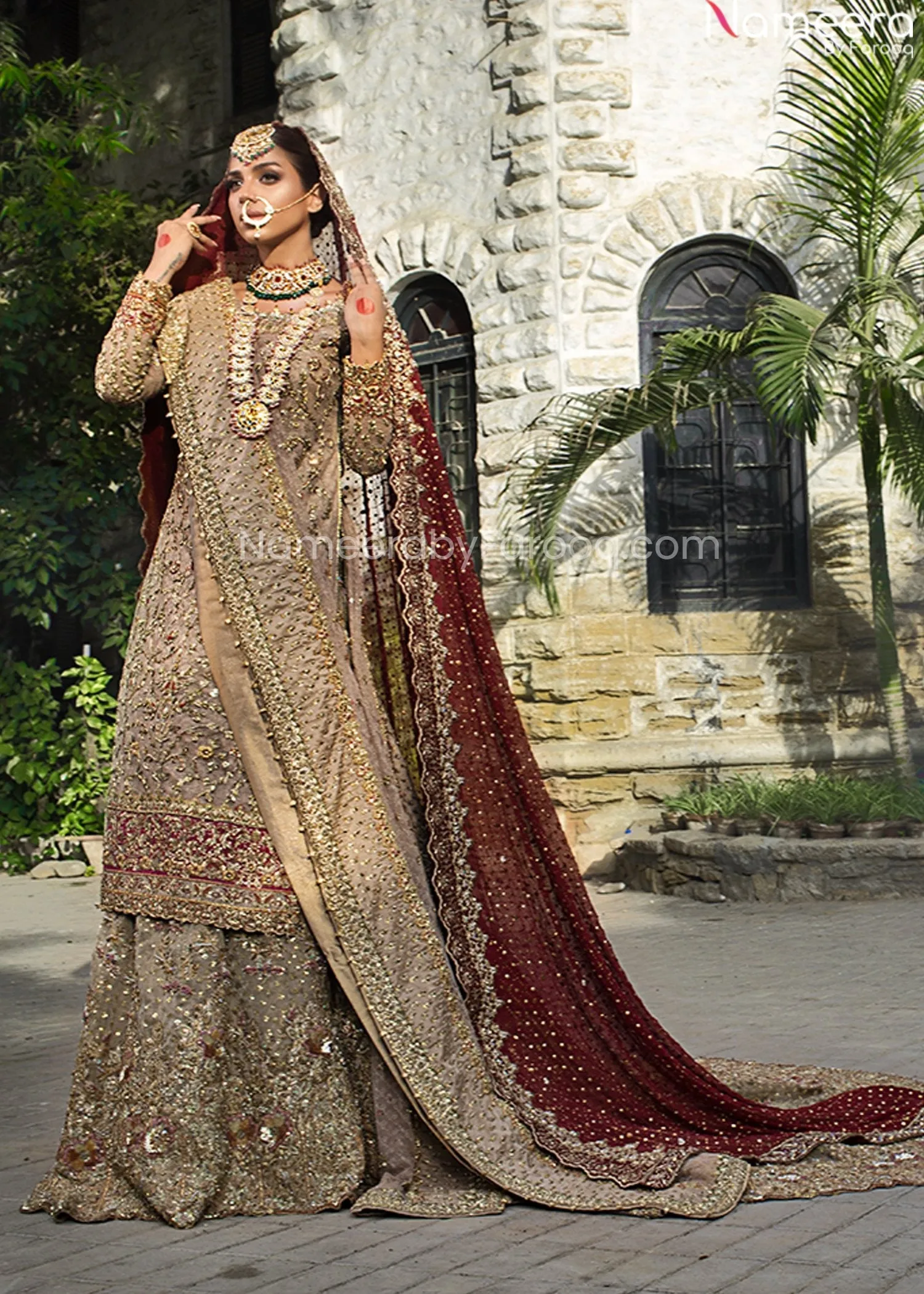 Heavy Golden Bridal Lehenga Shirt Wedding Attire #BN878