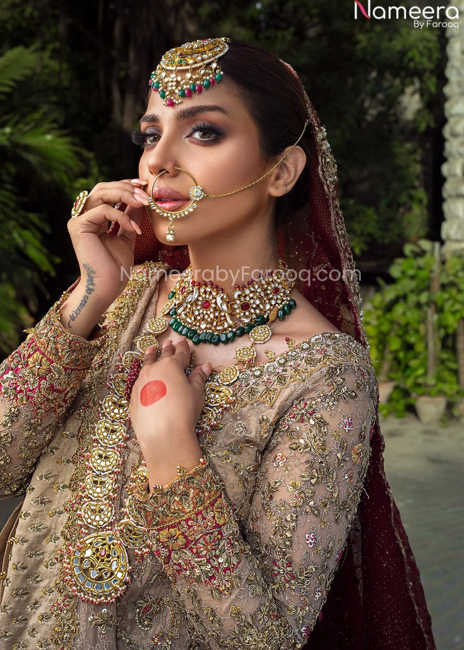 Heavy Golden Bridal Lehenga Shirt Wedding Attire #BN878