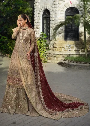 Heavy Golden Bridal Lehenga Shirt Wedding Attire #BN878