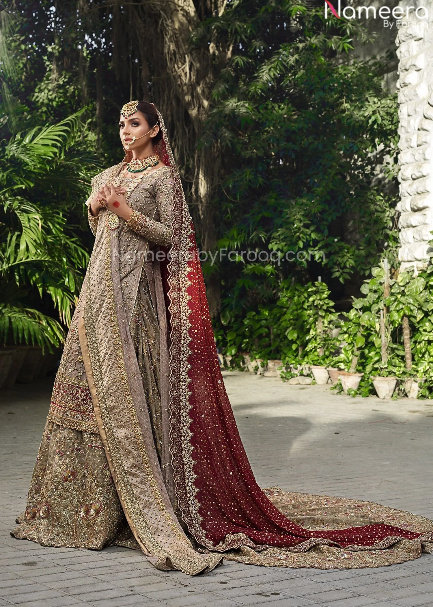 Heavy Golden Bridal Lehenga Shirt Wedding Attire #BN878