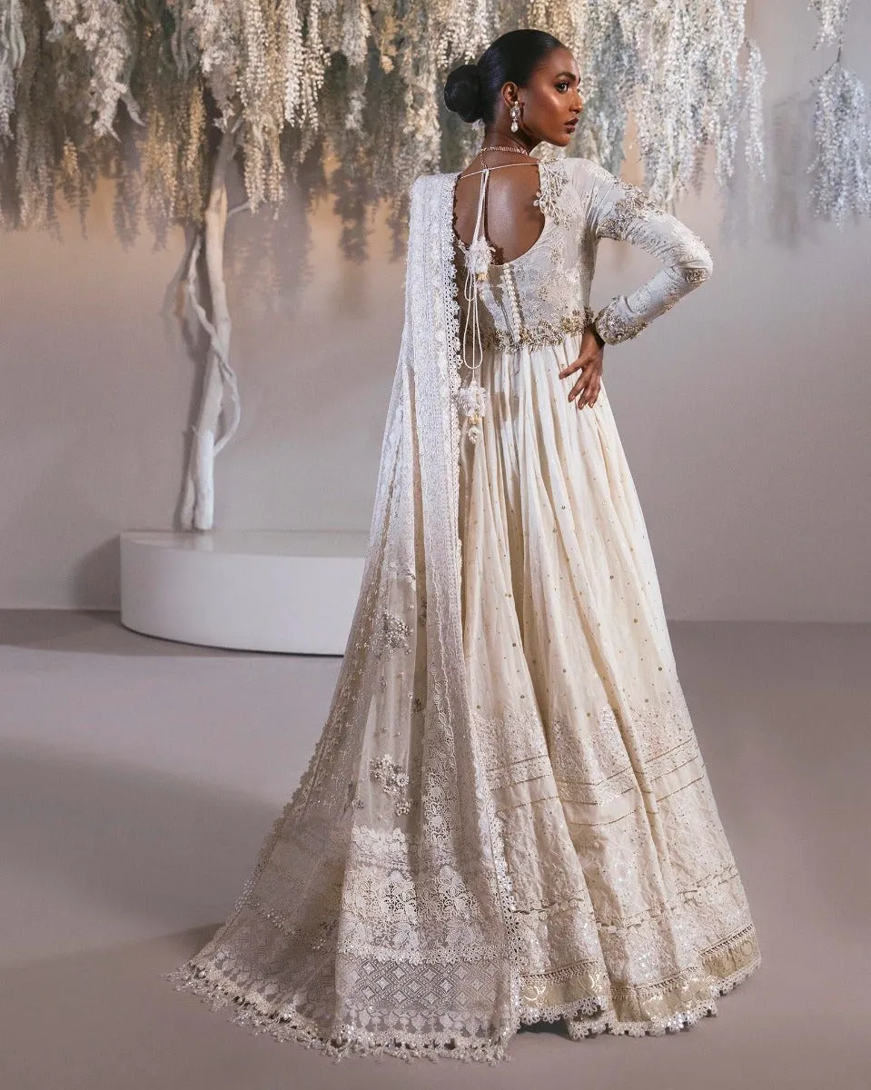 Heavy White Pishwas Frock for Pakistani Wedding Dresses