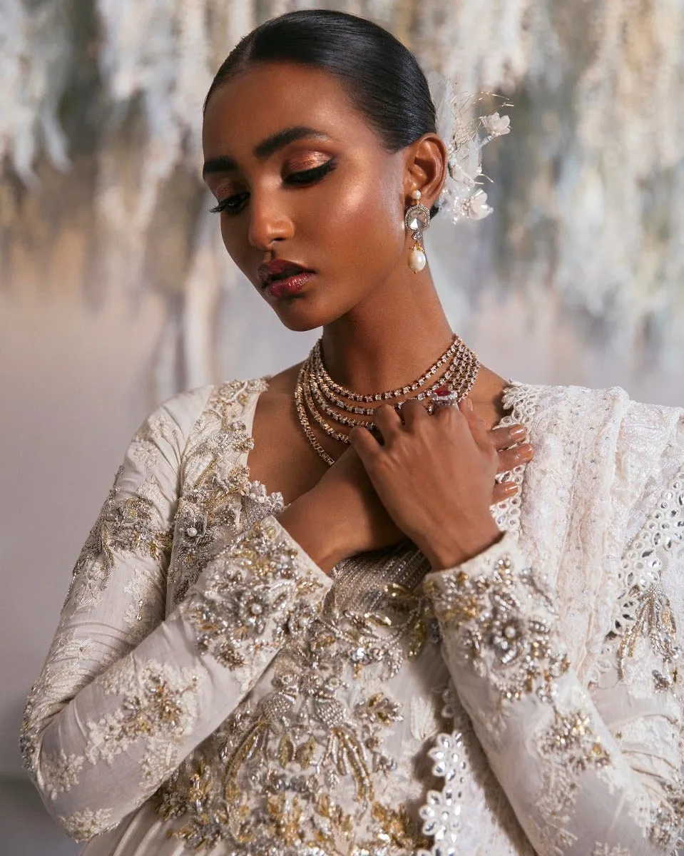Heavy White Pishwas Frock for Pakistani Wedding Dresses