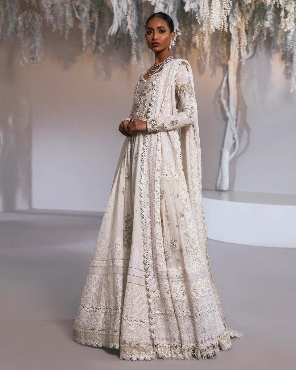 Heavy White Pishwas Frock for Pakistani Wedding Dresses