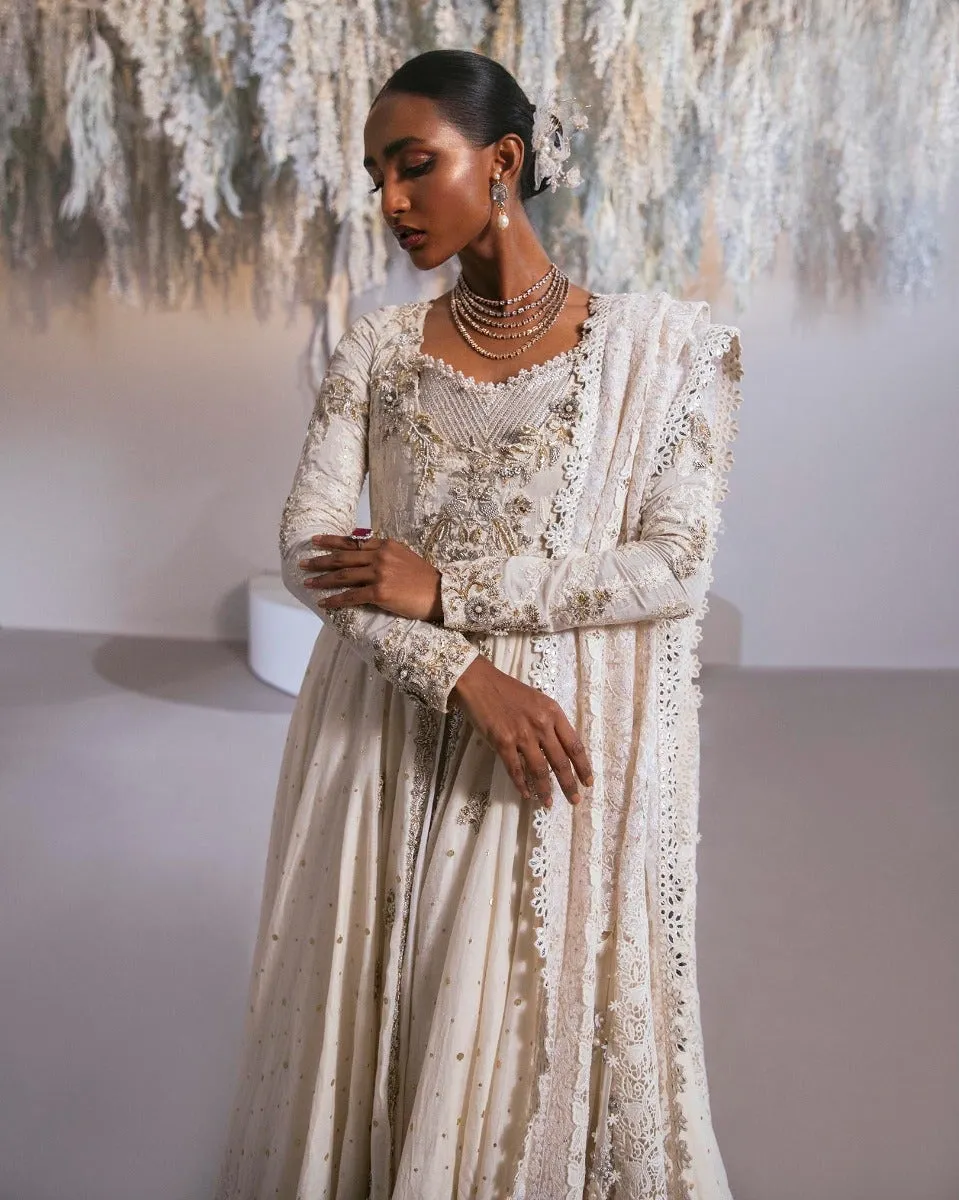 Heavy White Pishwas Frock for Pakistani Wedding Dresses