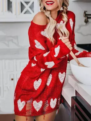 Hollow Out Hole Charming Heart Sweater Dress