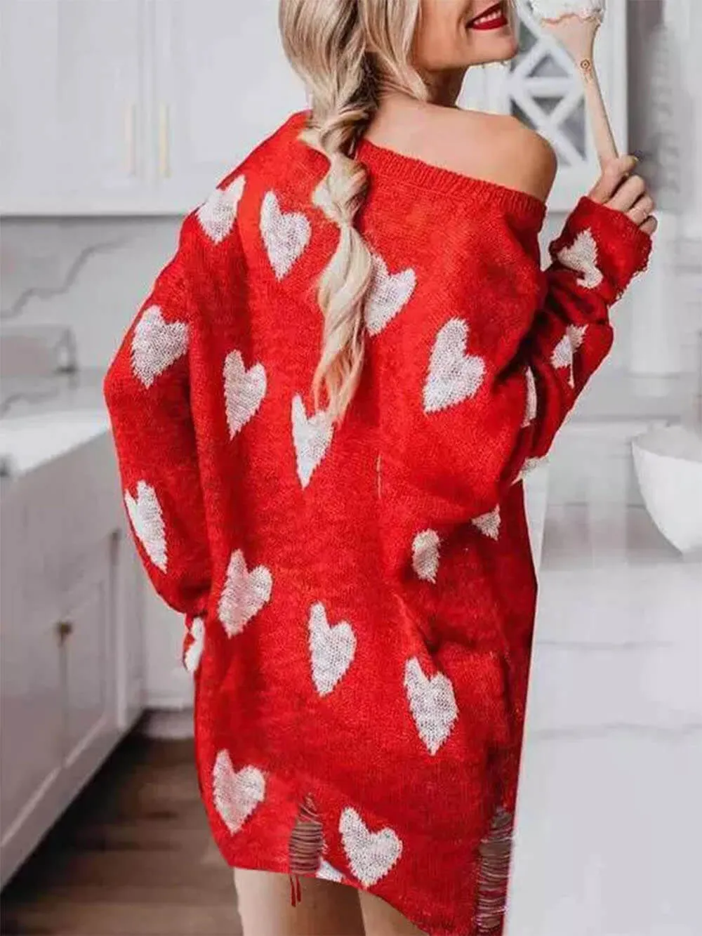 Hollow Out Hole Charming Heart Sweater Dress