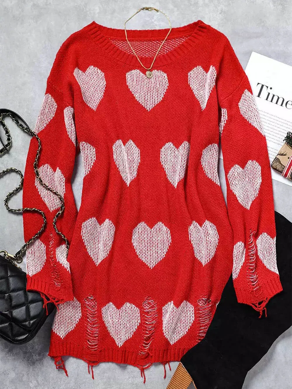 Hollow Out Hole Charming Heart Sweater Dress