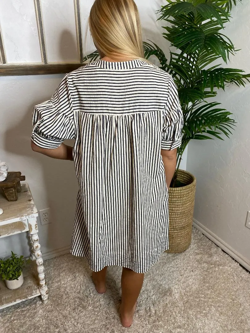 Hunter Green or Navy Striped Shirt Dress