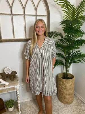 Hunter Green or Navy Striped Shirt Dress