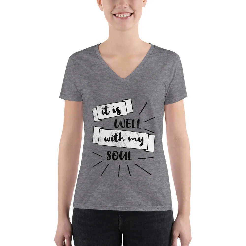 Is Well With My Soul  Faith Women's Fashion Deep V-neck Tee