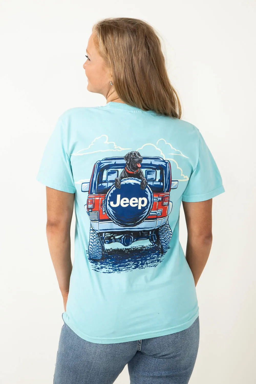 Jeep and Dog T-Shirt in Mint Blue | 2758-CHALKYMINT