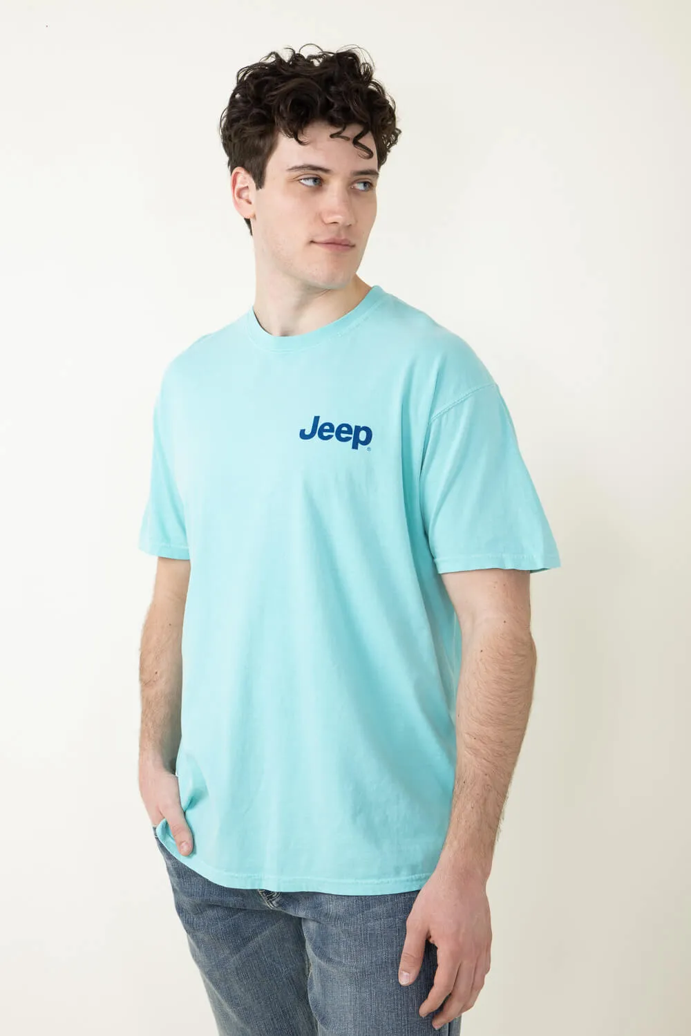 Jeep and Dog T-Shirt in Mint Blue | 2758-CHALKYMINT