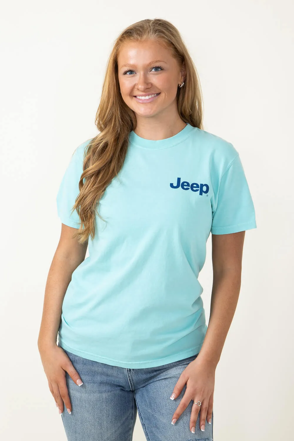Jeep and Dog T-Shirt in Mint Blue | 2758-CHALKYMINT