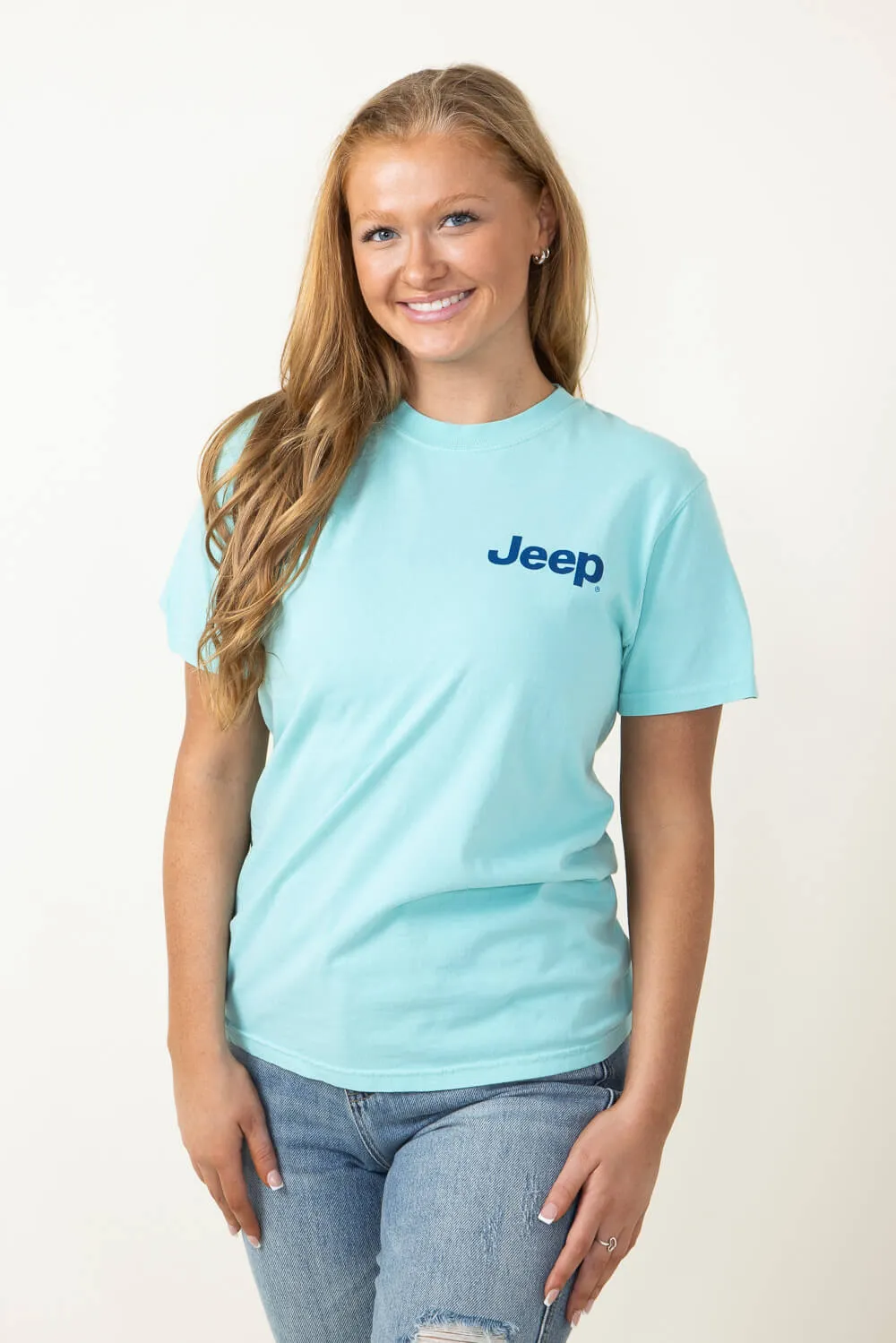 Jeep and Dog T-Shirt in Mint Blue | 2758-CHALKYMINT