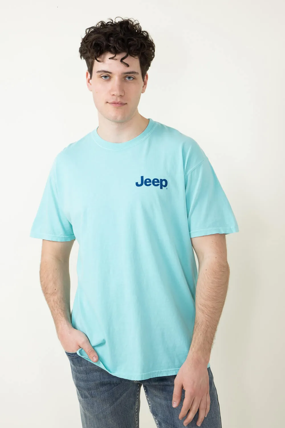 Jeep and Dog T-Shirt in Mint Blue | 2758-CHALKYMINT