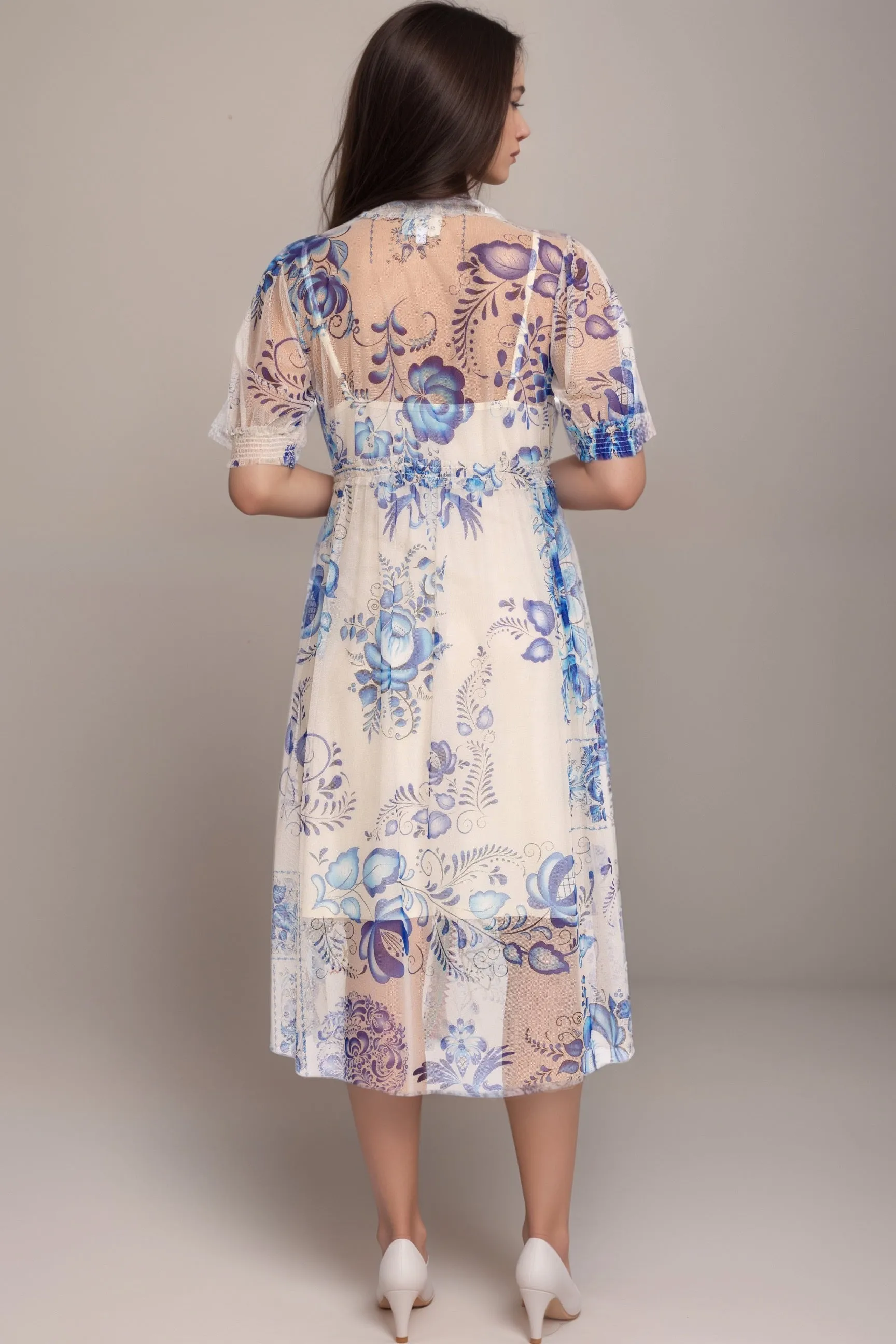 Johnny Was Biya Mazzy Ruched Mesh Midi Dress B31324