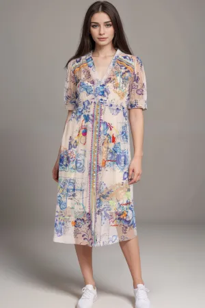 Johnny Was Biya Mazzy Ruched Mesh Midi Dress B31324