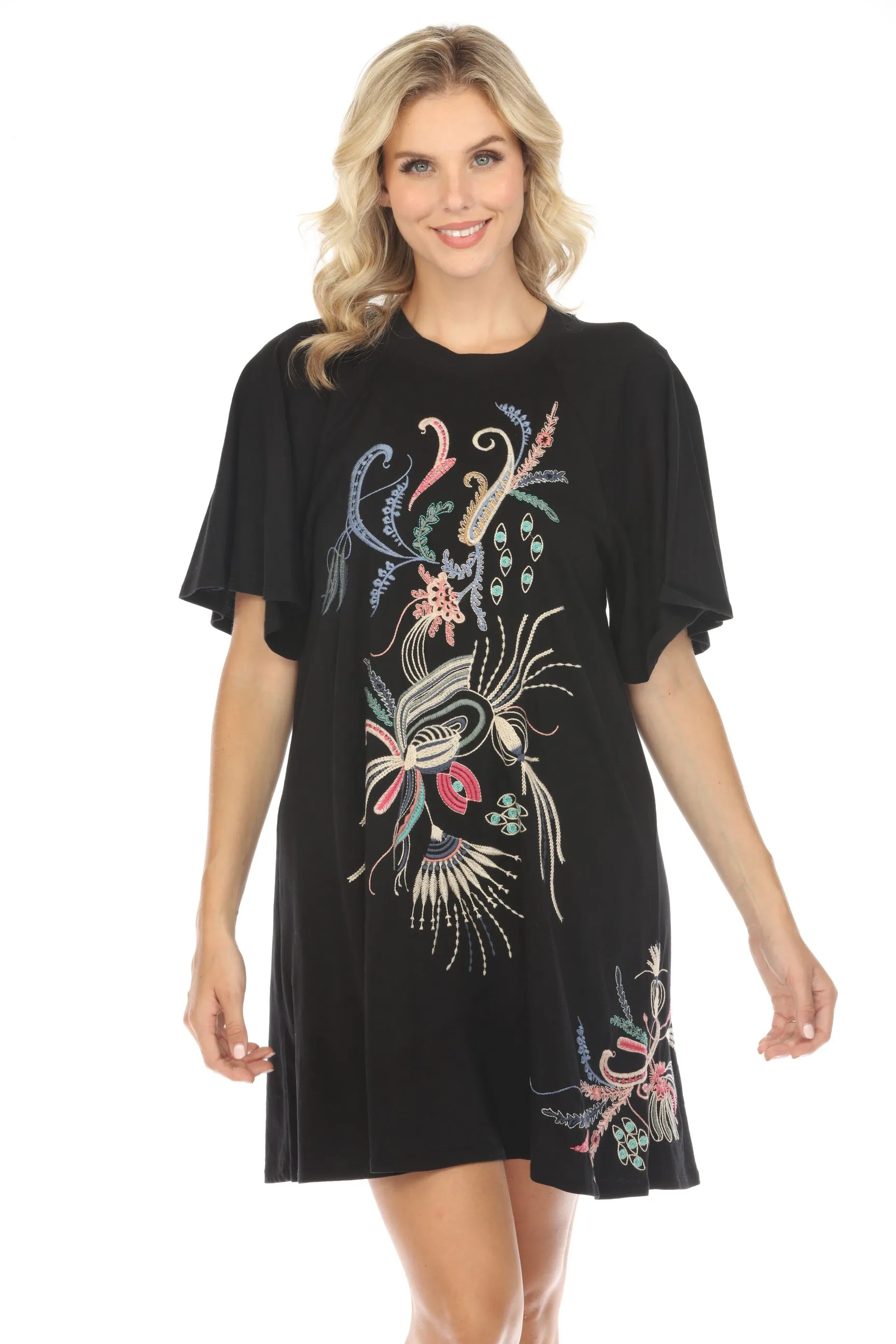 Johnny Was JWLA Antonella Flutter Raglan T-Shirt Dress J32924 Boho Chic *