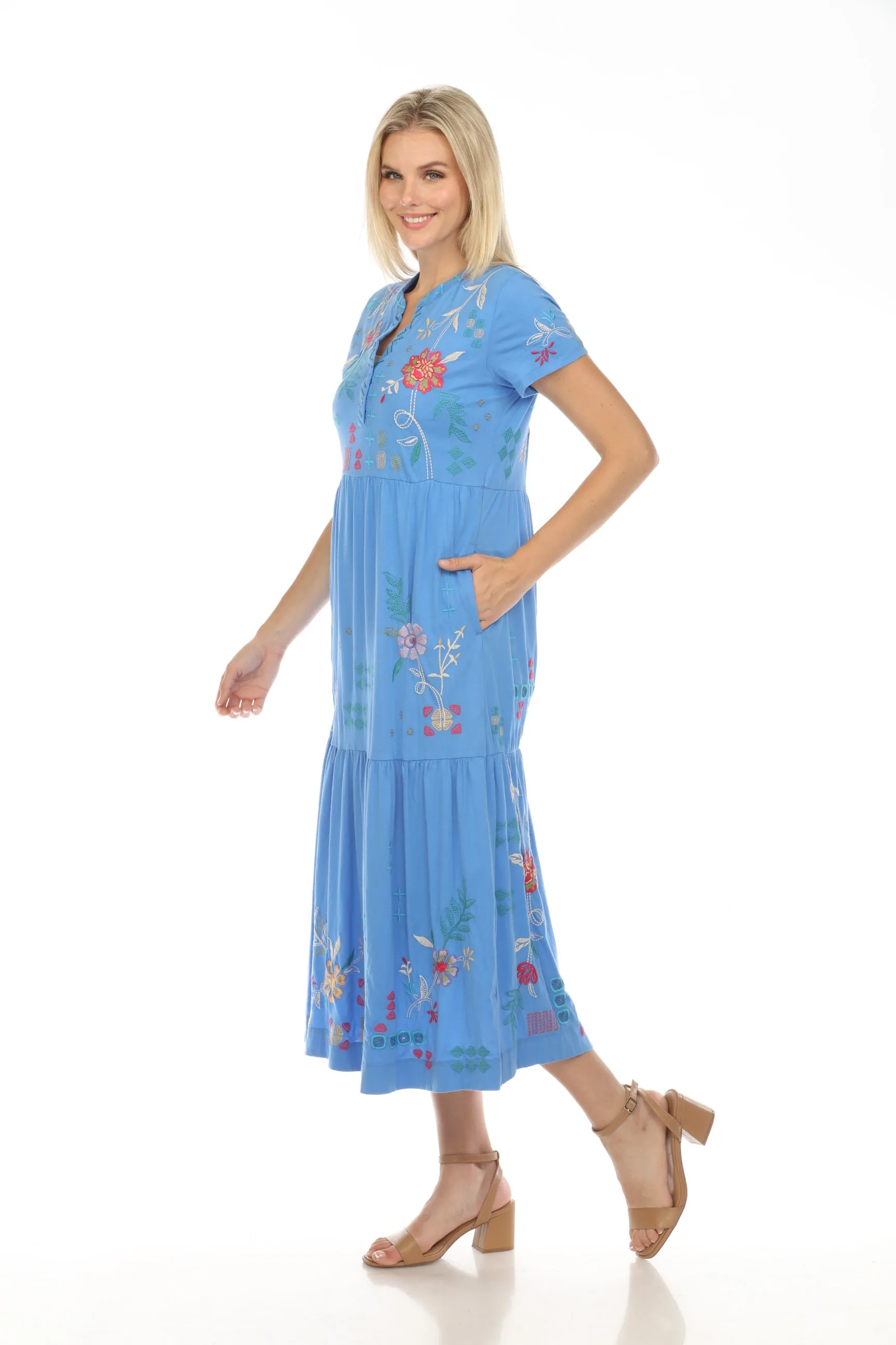 Johnny Was JWLA  Katie Henley Tiered Knit Midi Dress Boho Chic J31124