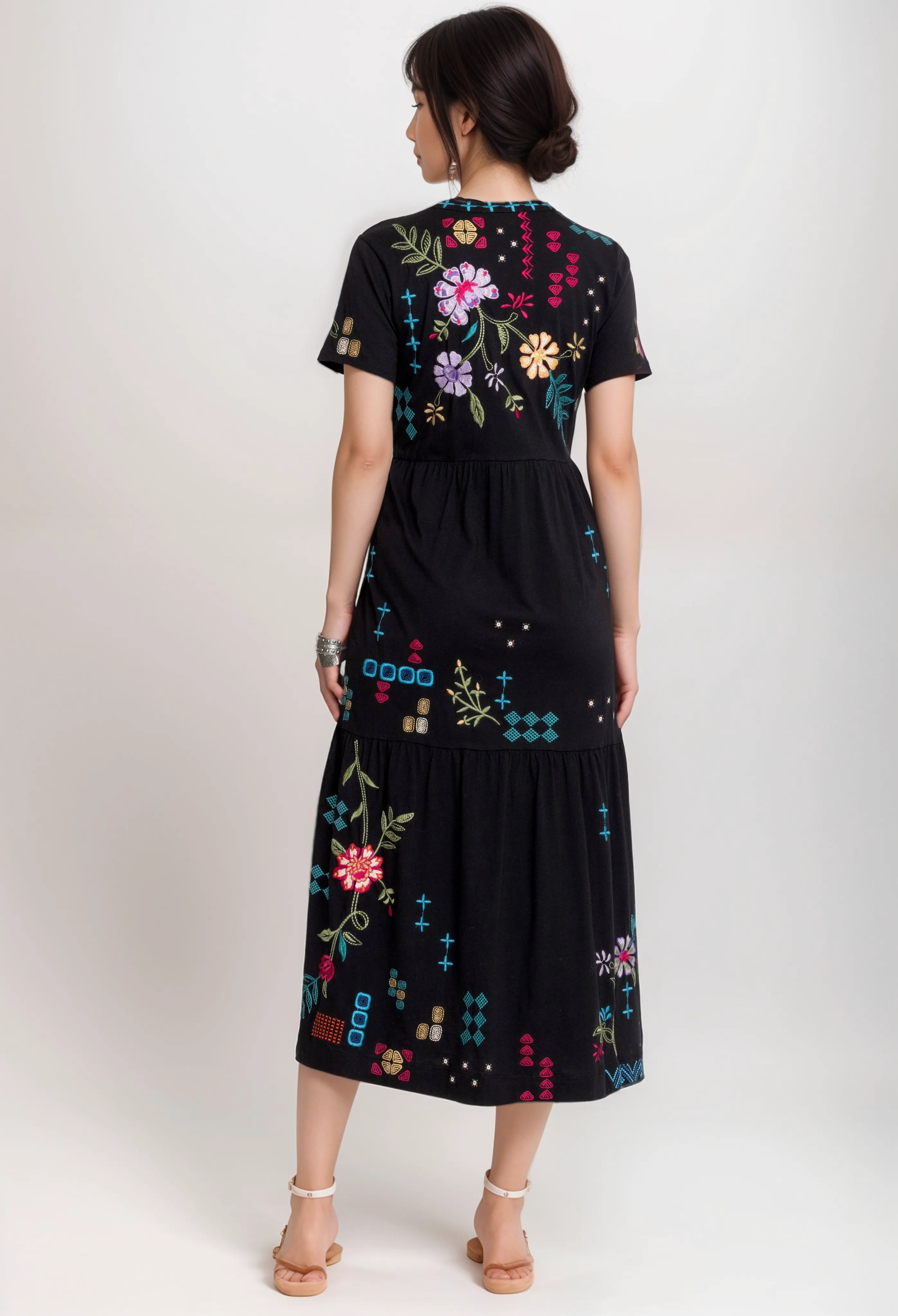Johnny Was JWLA  Katie Henley Tiered Knit Midi Dress Boho Chic J31124