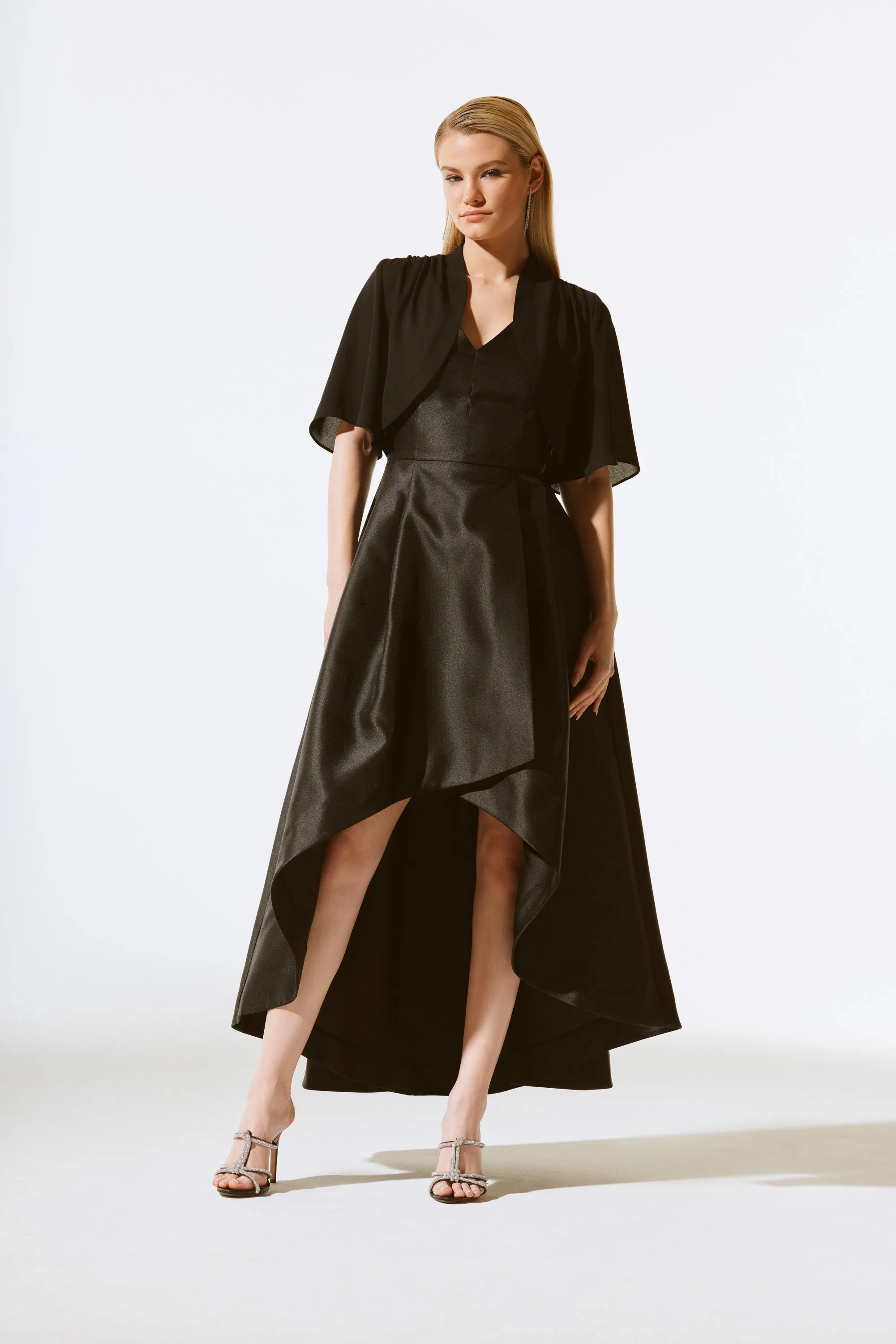 Joseph Ribkoff Black Faux Wrap High-Low Long Gown 243765
