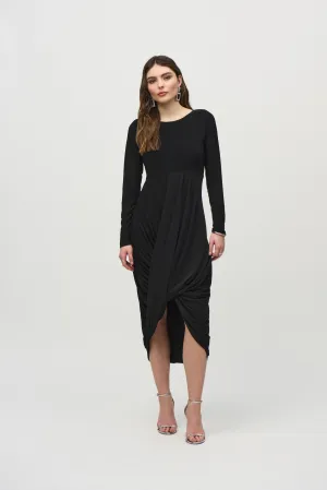 Joseph Ribkoff Black Pleated Midi Cocoon Dress 244250