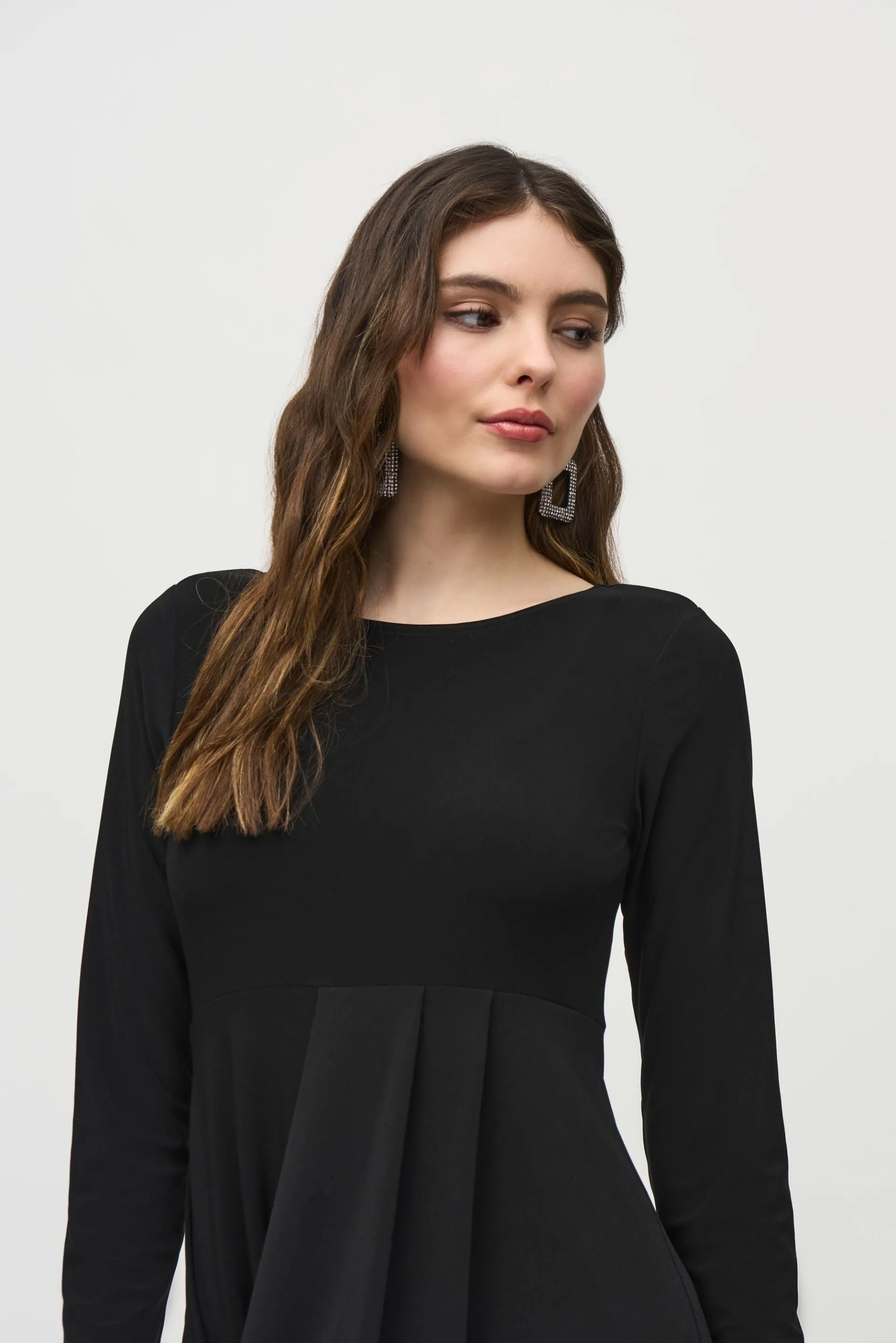 Joseph Ribkoff Black Pleated Midi Cocoon Dress 244250