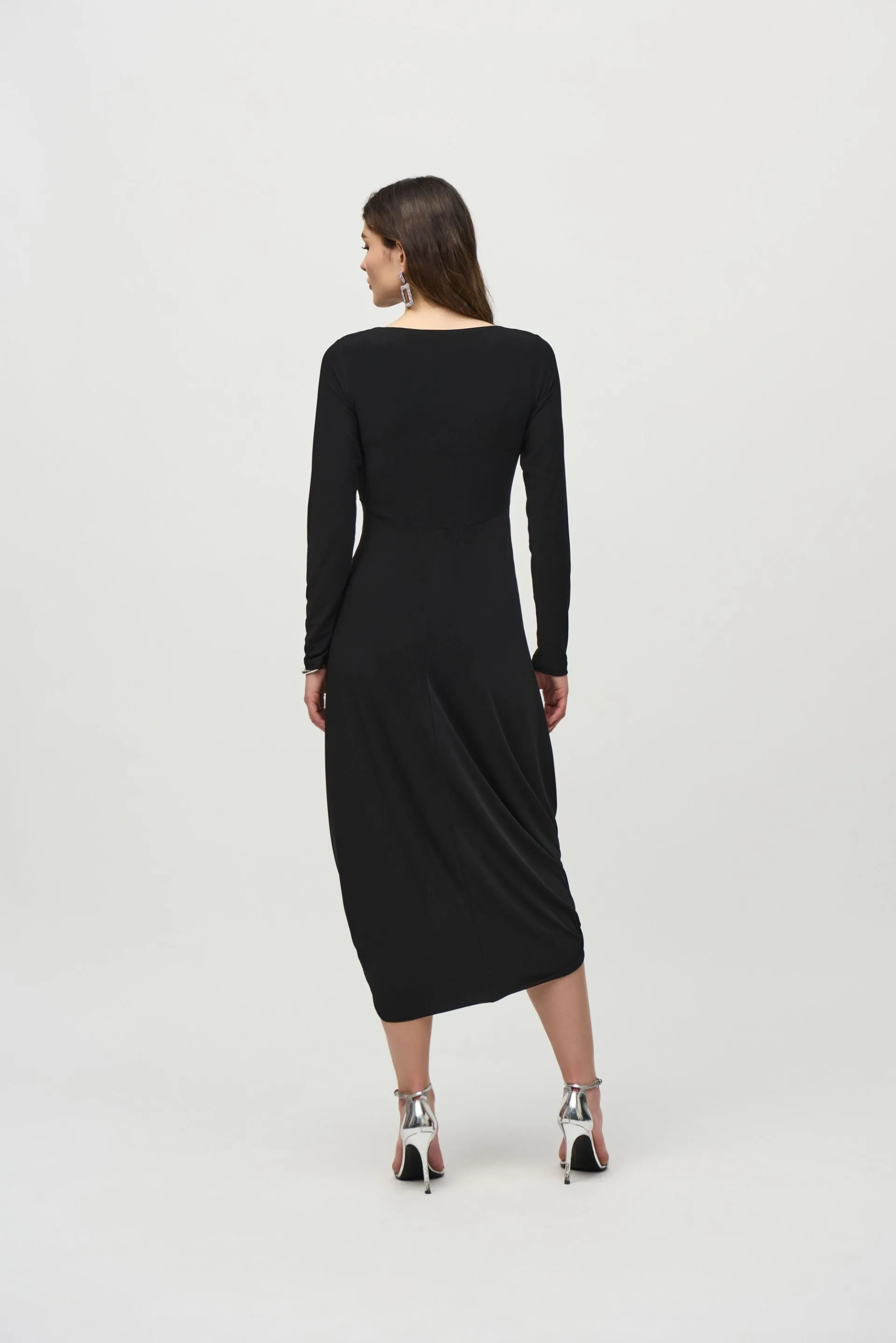 Joseph Ribkoff Black Pleated Midi Cocoon Dress 244250