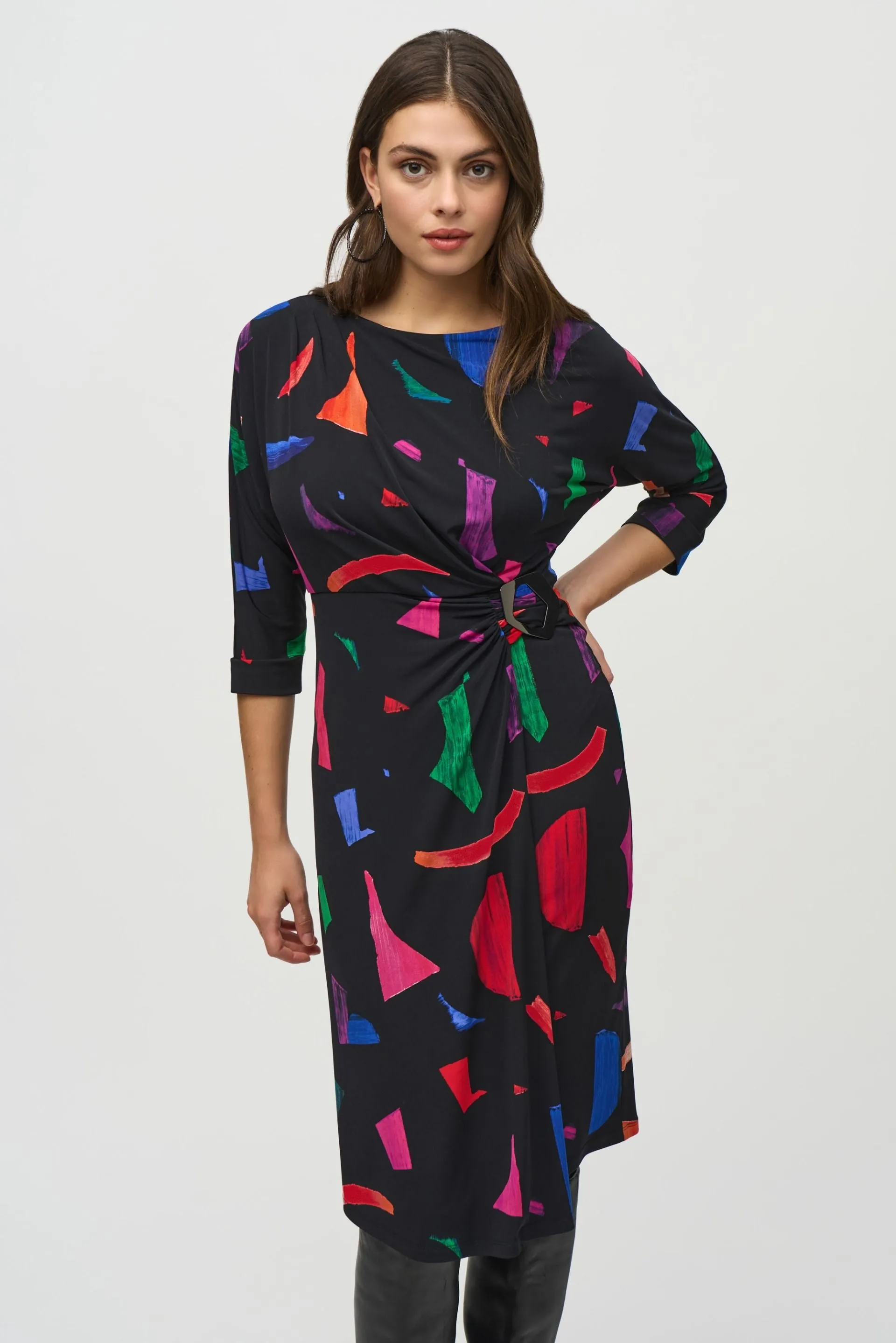 Joseph Ribkoff Black/Multi Abstract Print Midi Sheath Dress 244240