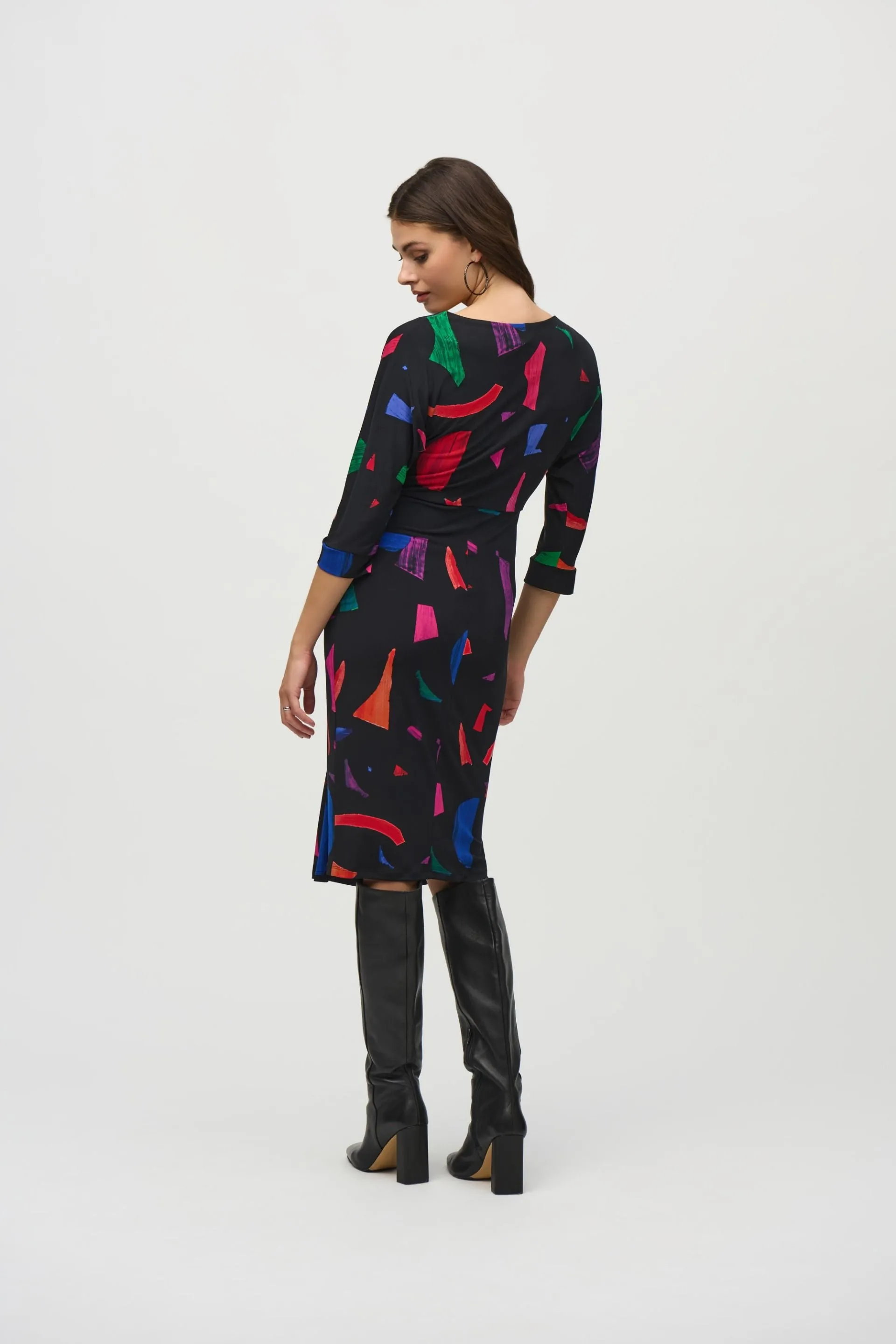 Joseph Ribkoff Black/Multi Abstract Print Midi Sheath Dress 244240
